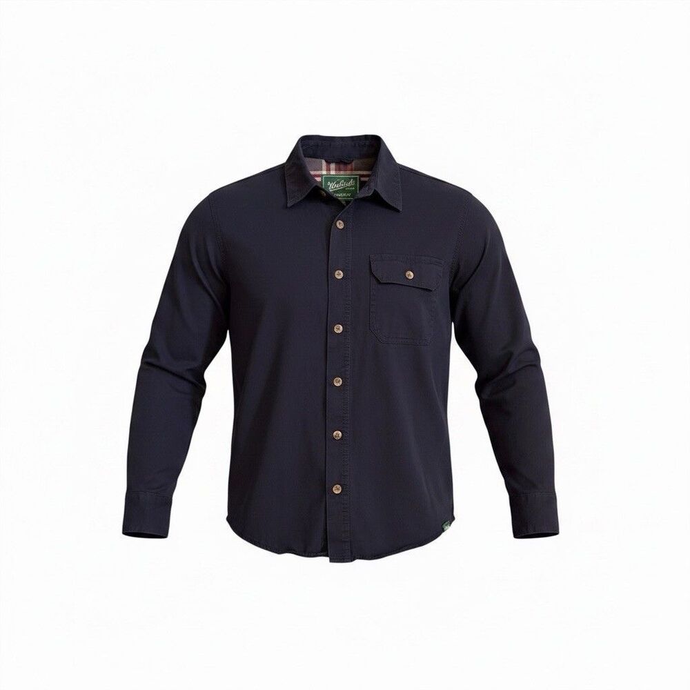 Woolrich Shirt Jacket Mens M Navy Blue Flannel Lined Cotton Canvas Chore Coat